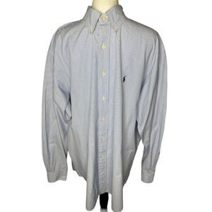 Ralph Lauren Blake Cotton Blue White Strips Button Down Dress Up Men Shirt Sz L